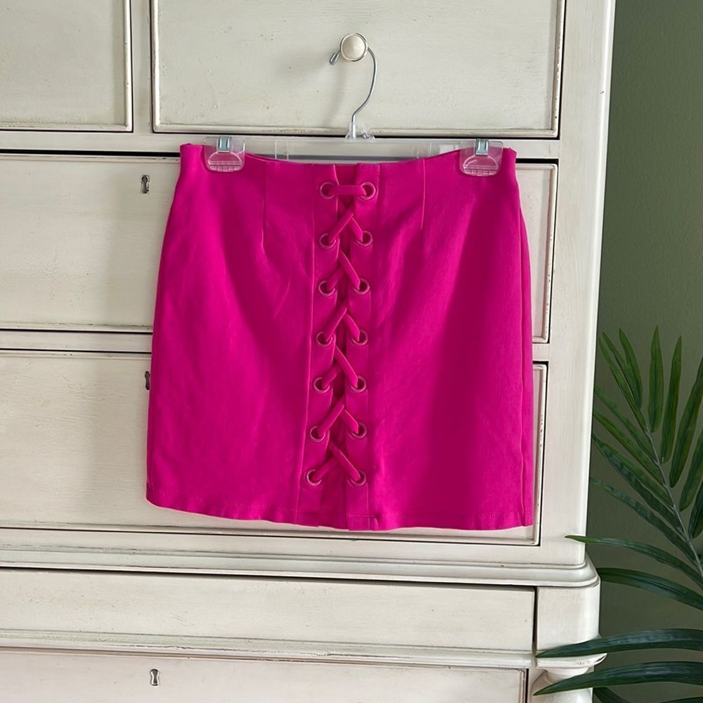 Shinestar Pink Faux Lace up skirt size S/M